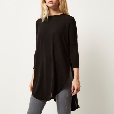 Black knitted longline circle t-shirt